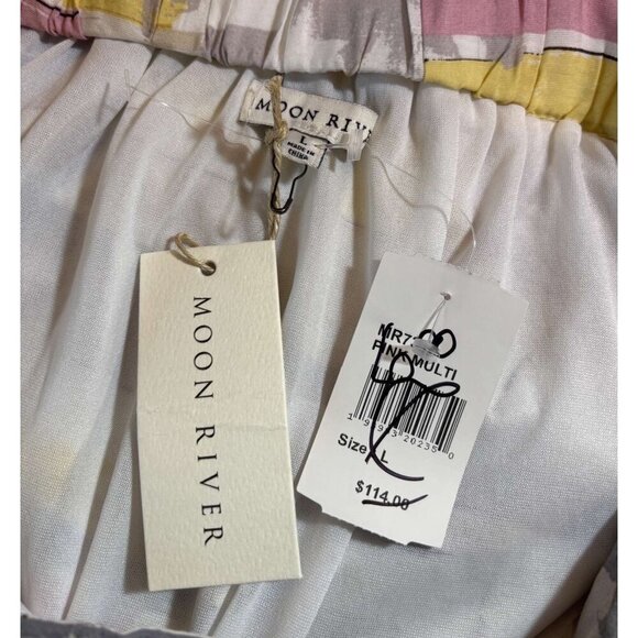 Womens Abstract Print Boho Ruffle Strap Sleeveless Maxi Sun Dress Moon River L - Picture 5 of 7